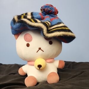 Vintage 100% Pure New Wool Beret Striped W/ Pom